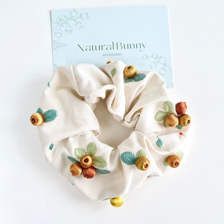 Dainty Colorful Embroidered Berry Hair Scrunchie - Natural Bunny Accessories