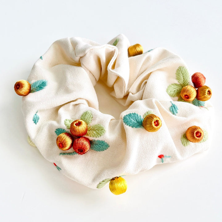 Dainty Colorful Embroidered Berry Hair Scrunchie - Natural Bunny Accessories