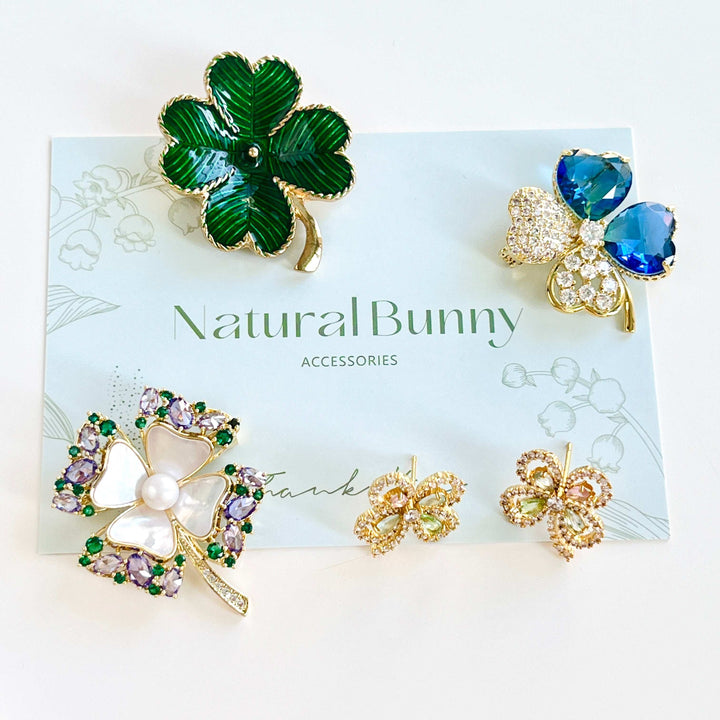 Dainty Shell Four Leaf Clover Brooch