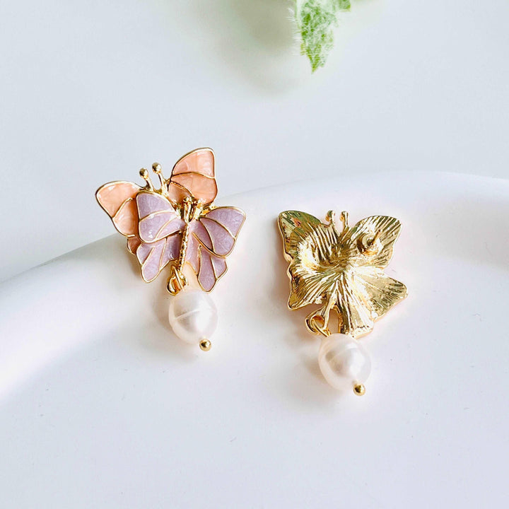 Double Butterfly Freshwater Pearl Earrings