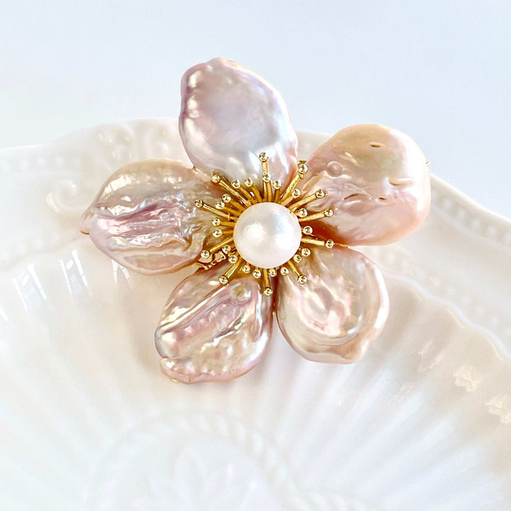 Elegant Baroque Pearl Flower Brooch