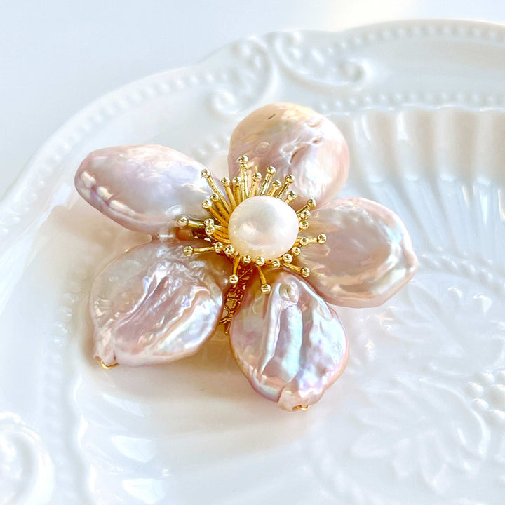 Elegant Baroque Pearl Flower Brooch