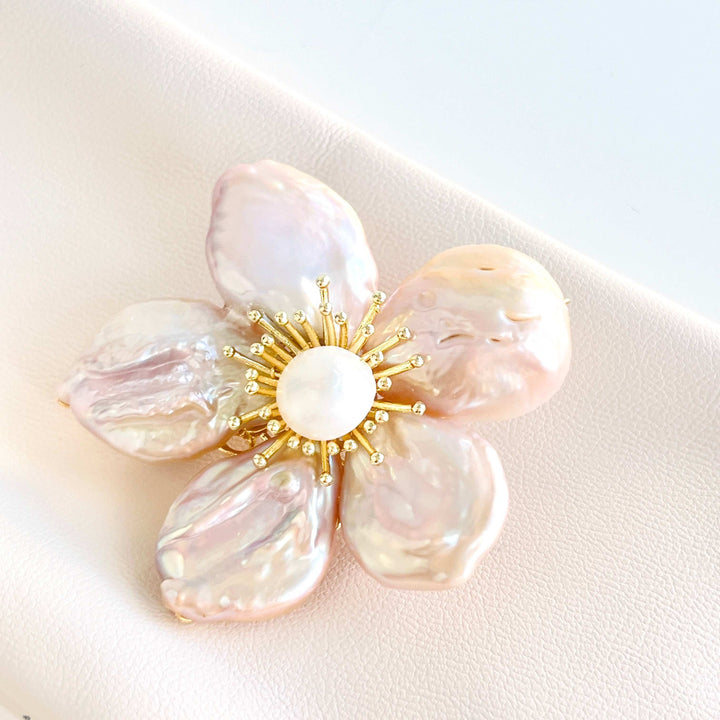 Elegant Baroque Pearl Flower Brooch