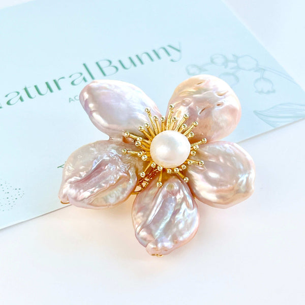 Elegant Baroque Pearl Flower Brooch