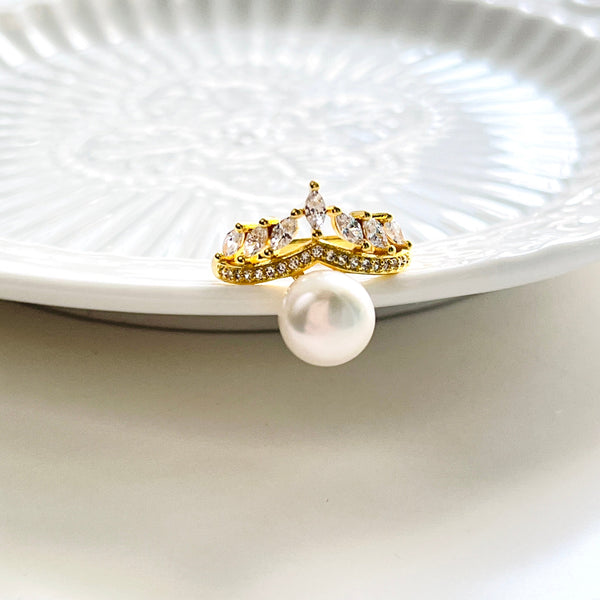Elegant Crown Pearl Adjustable Ring