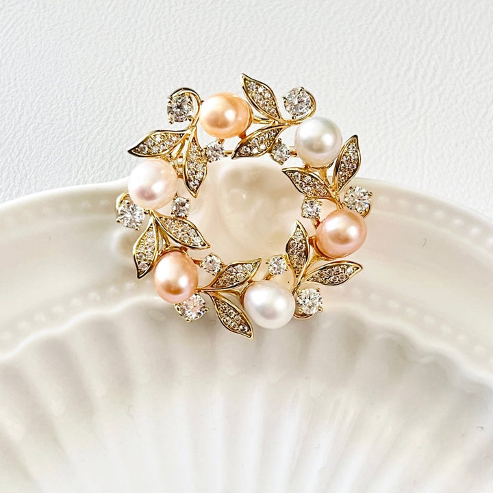 Elegant Freshwater Pearl Wreath Brooch - Natural Bunny Accessories