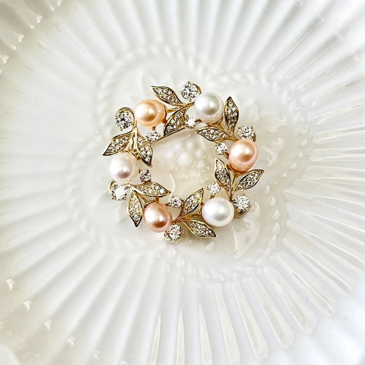 Elegant Freshwater Pearl Wreath Brooch - Natural Bunny Accessories