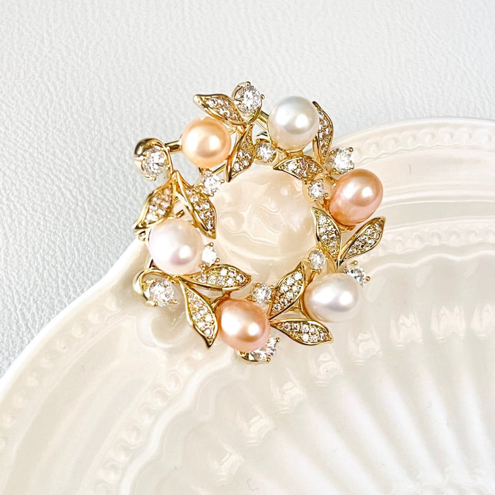 Elegant Freshwater Pearl Wreath Brooch - Natural Bunny Accessories