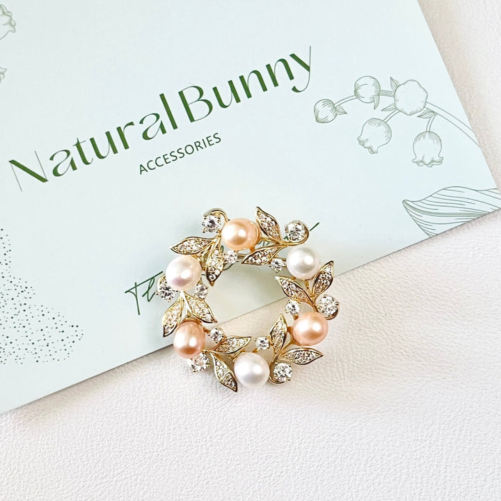 Elegant Freshwater Pearl Wreath Brooch - Natural Bunny Accessories