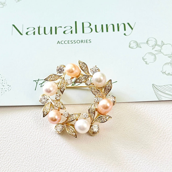 Elegant Freshwater Pearl Wreath Brooch - Natural Bunny Accessories