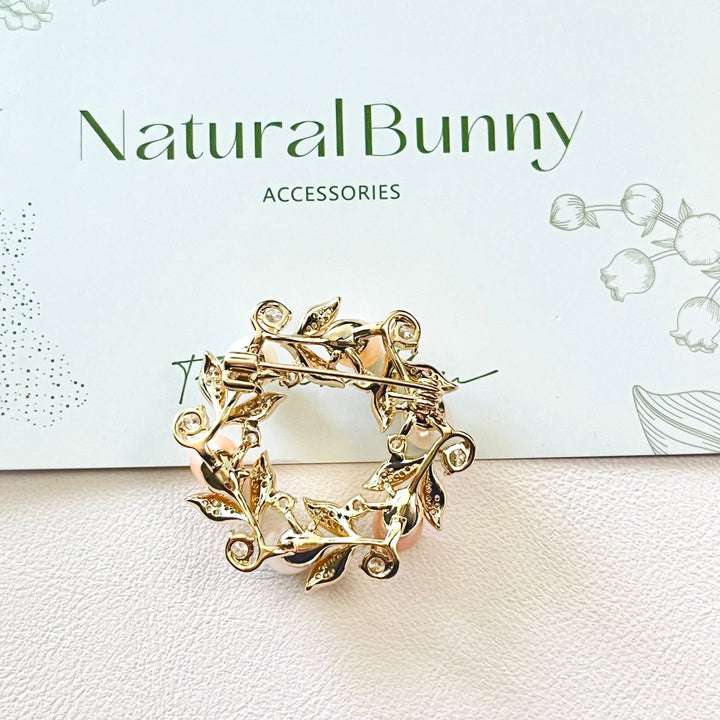 Elegant Freshwater Pearl Wreath Brooch - Natural Bunny Accessories