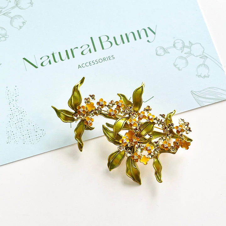Elegant Golden Osmanthus Flower Brooch - Natural Bunny Accessories