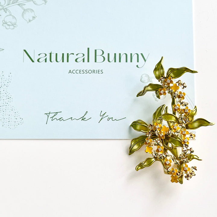 Elegant Golden Osmanthus Flower Brooch - Natural Bunny Accessories