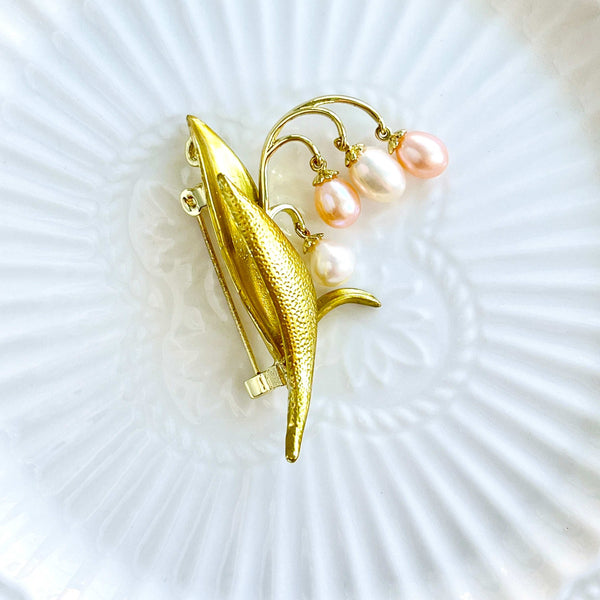 Elegant Lily Of The Valley Pearl Brooch