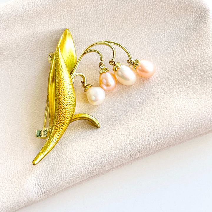 Elegant Lily Of The Valley Pearl Brooch