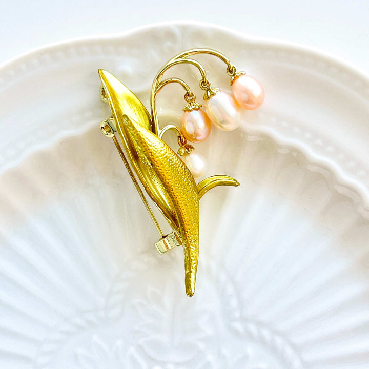 Elegant Lily Of The Valley Pearl Brooch