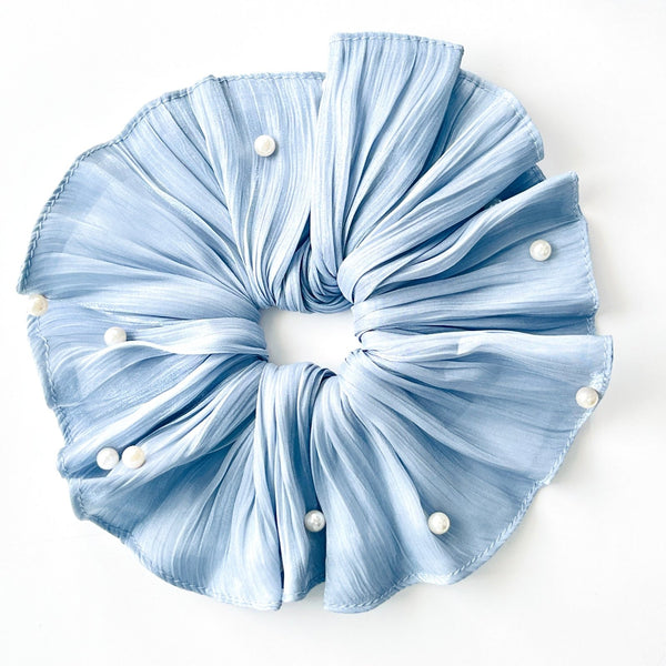 Elegant Oversized Blue Pearl Hair Scrunchie - Natural Bunny Accessories