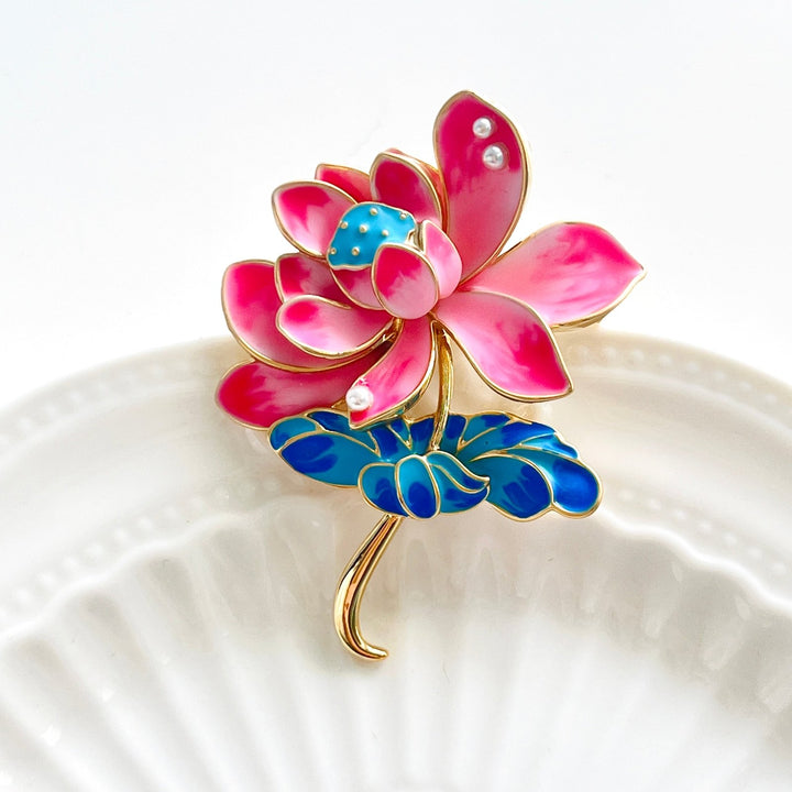 Elegant Pink Lotus Flower Brooch - Natural Bunny Accessories