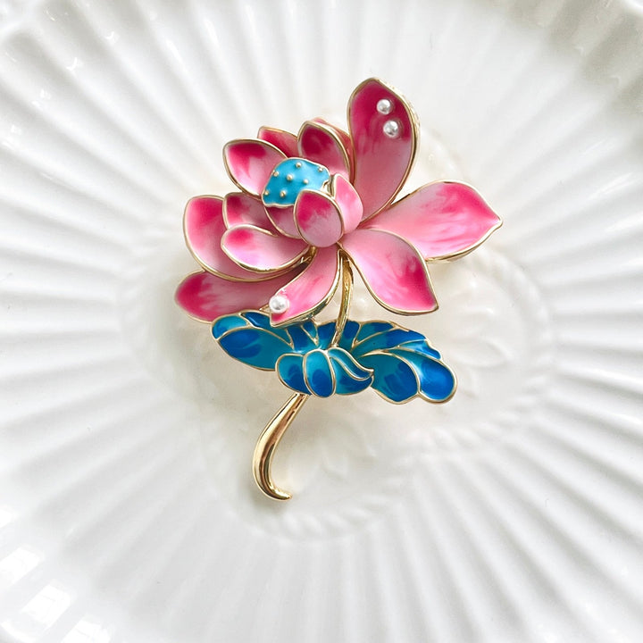 Elegant Pink Lotus Flower Brooch - Natural Bunny Accessories