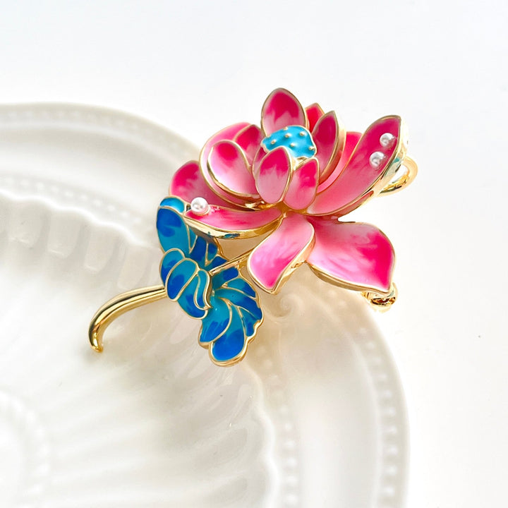 Elegant Pink Lotus Flower Brooch - Natural Bunny Accessories