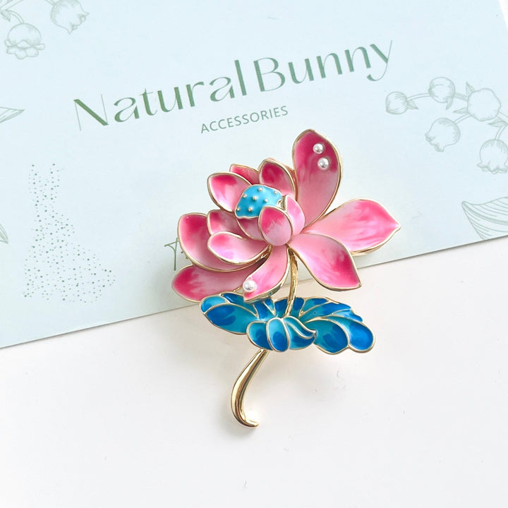 Elegant Pink Lotus Flower Brooch - Natural Bunny Accessories