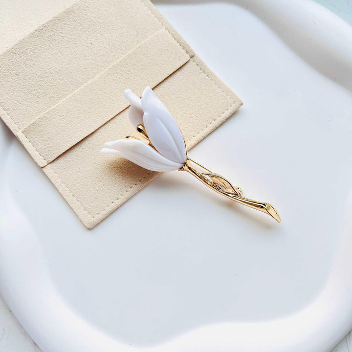 Elegant White Tulip Brooch