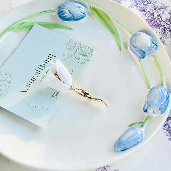 Elegant White Tulip Brooch