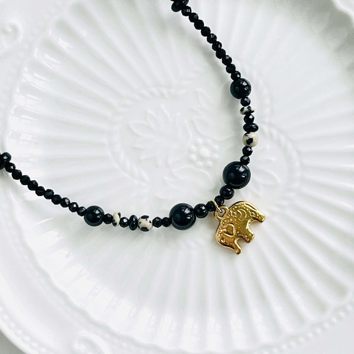 Elephant Charm Black Onyx Necklace
