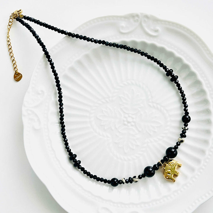Elephant Charm Black Onyx Necklace