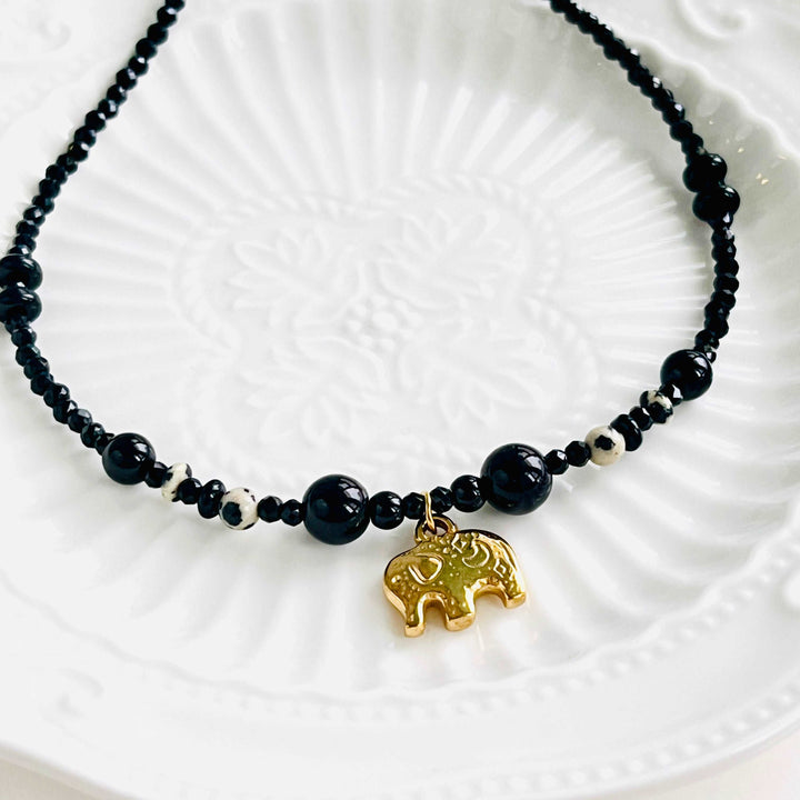 Elephant Charm Black Onyx Necklace
