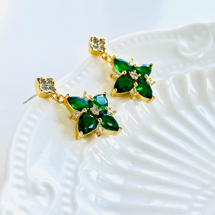 Elf Four-leaf Clover Floral Earrings