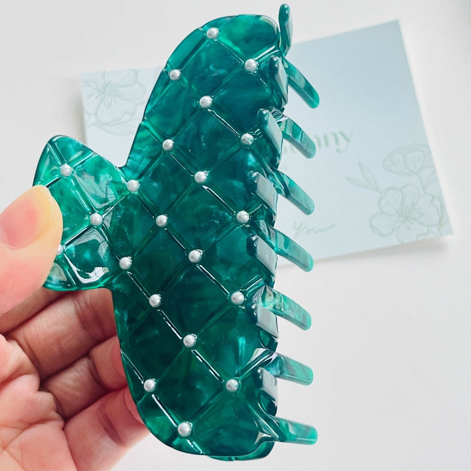 Emerald Green Pearl Hair Claw Clip Natural Bunny Accessories Emerald Green Pearl Hair Claw Clip Natural Bunny Accessories