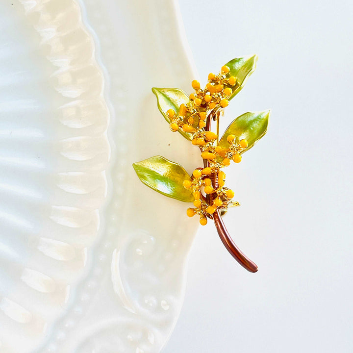 Enamel Osmanthus Brooch
