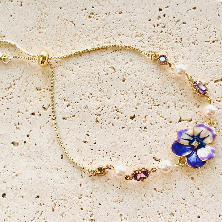 Enamel Purple Pansy Bracelet