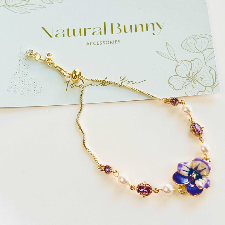 Enamel Purple Pansy Bracelet