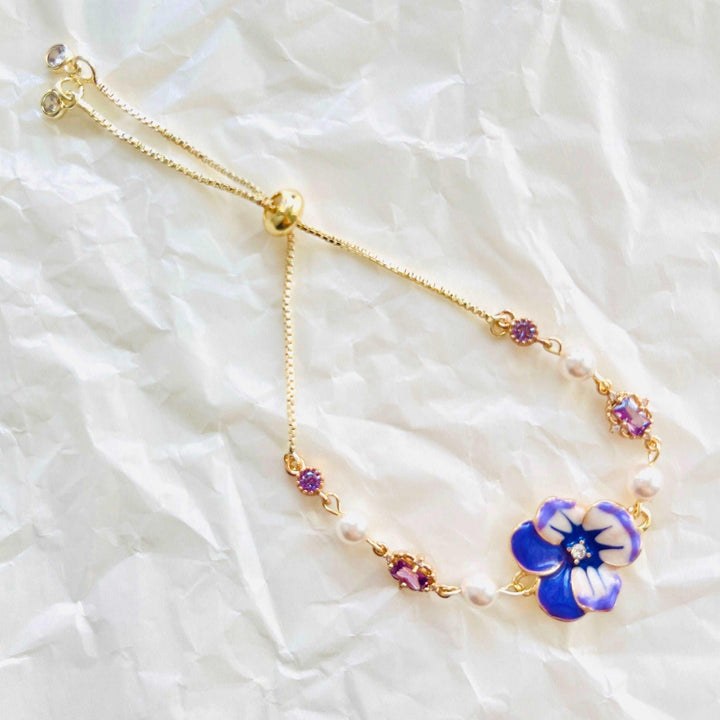 Enamel Purple Pansy Bracelet