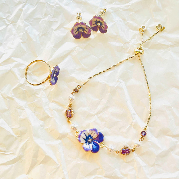 Enamel Purple Pansy Bracelet