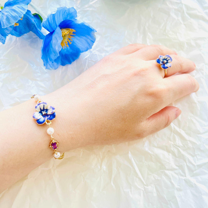 Enamel Purple Pansy Bracelet