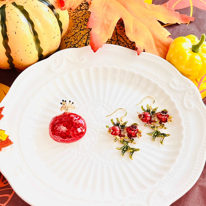 Enamel Red Pomegranate Brooch