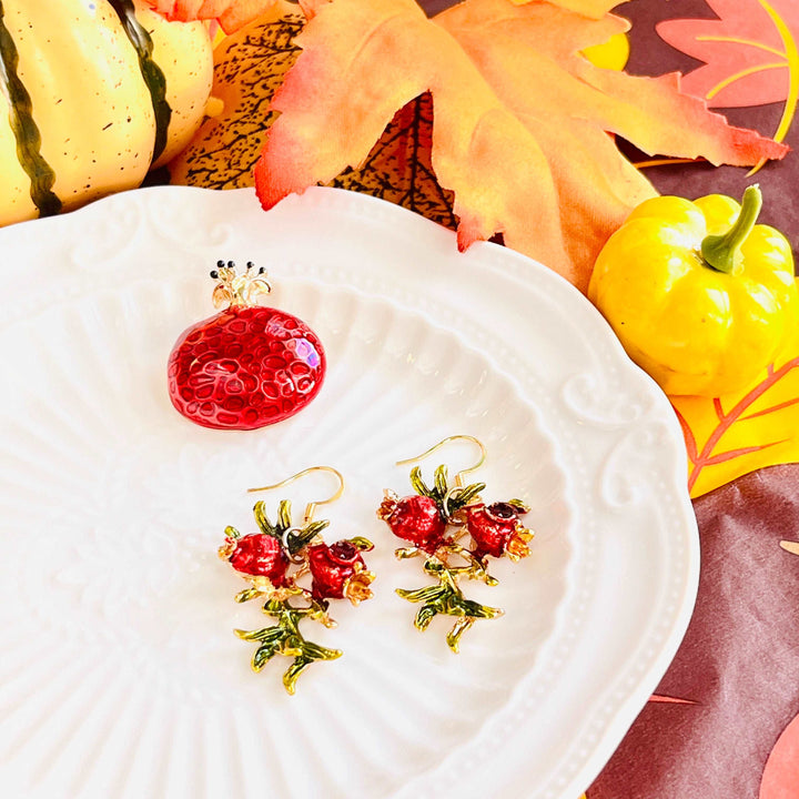 Enamel Red Pomegranate Brooch