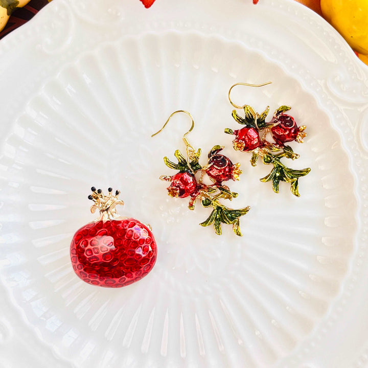 Enamel Red Pomegranate Brooch