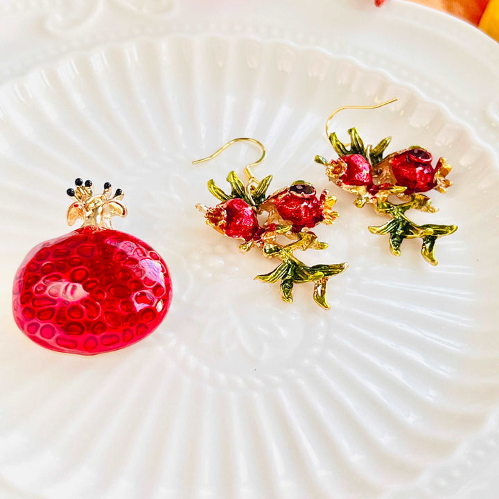 Enamel Red Pomegranate Brooch