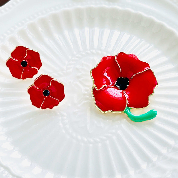 Enamel Red Poppy Stud Earrings
