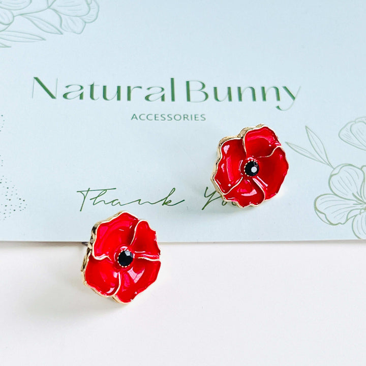 Enamel Red Poppy Stud Earrings