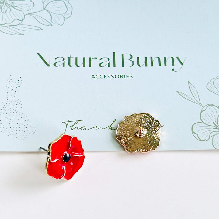 Enamel Red Poppy Stud Earrings