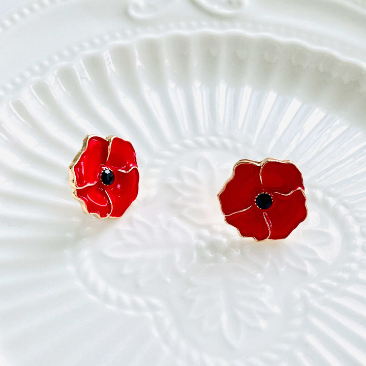 Enamel Red Poppy Stud Earrings