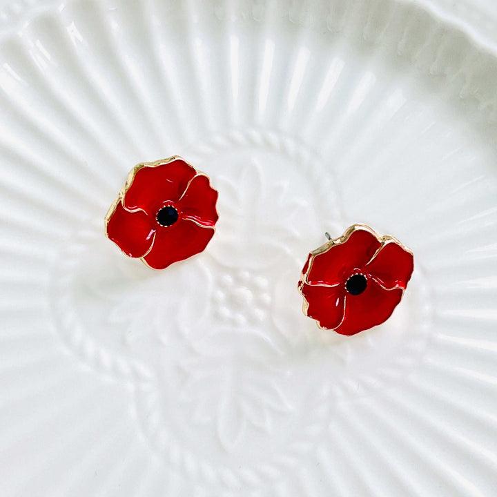 Enamel Red Poppy Stud Earrings