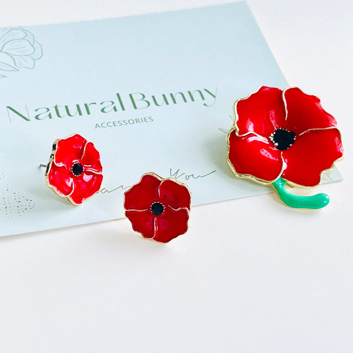 Enamel Red Poppy Stud Earrings