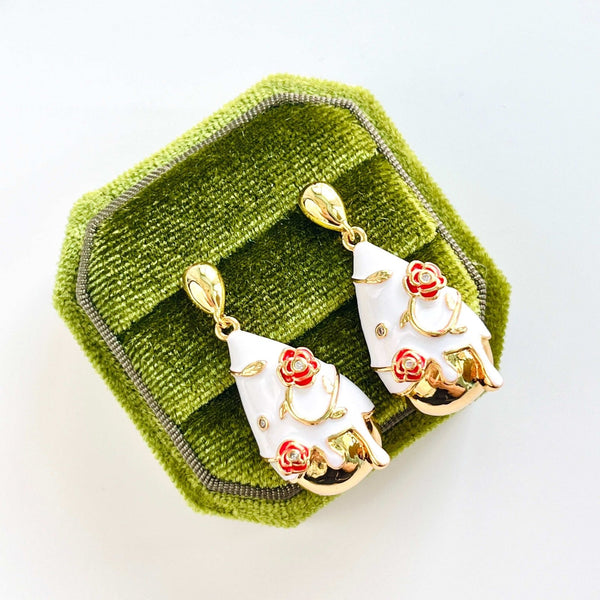 Enamel Rose Relief Dangle Earrings - Natural Bunny Accessories
