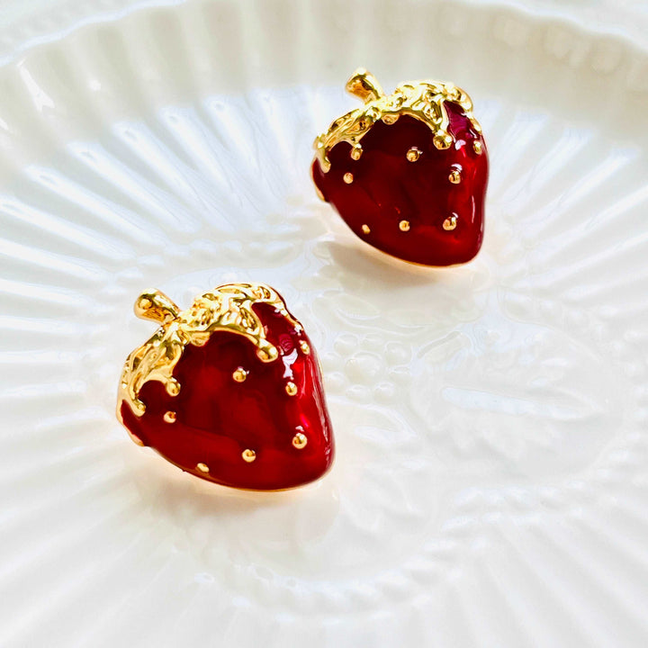 Enamel Sweet Strawberry Stud Earrings